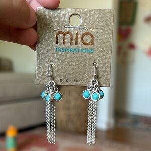 Mia Collection Inspirations Silver Turquoise Western Boho Chain Dangle Earrings